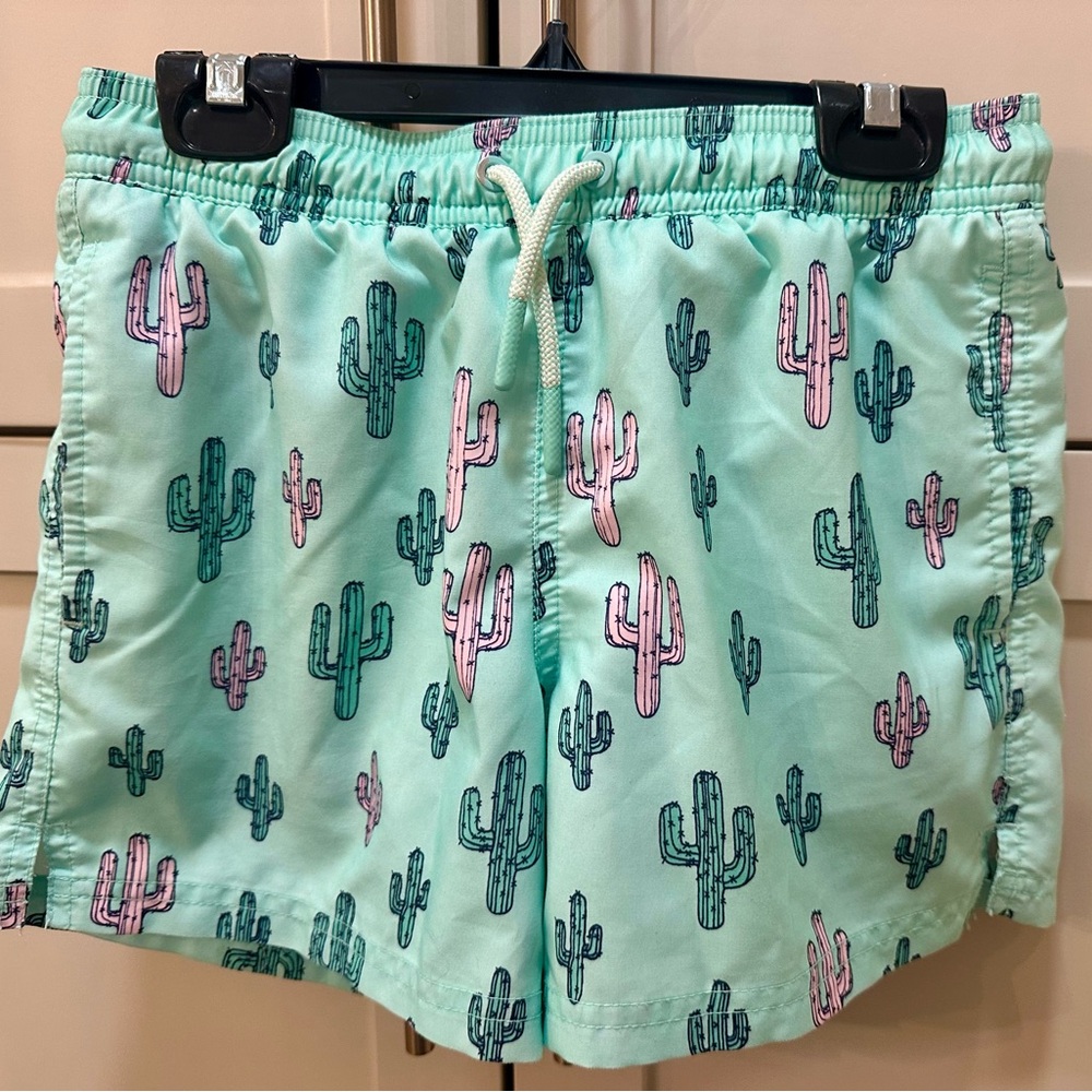 Boys Mint Green Cactus Print Swim Shorts-M Husky